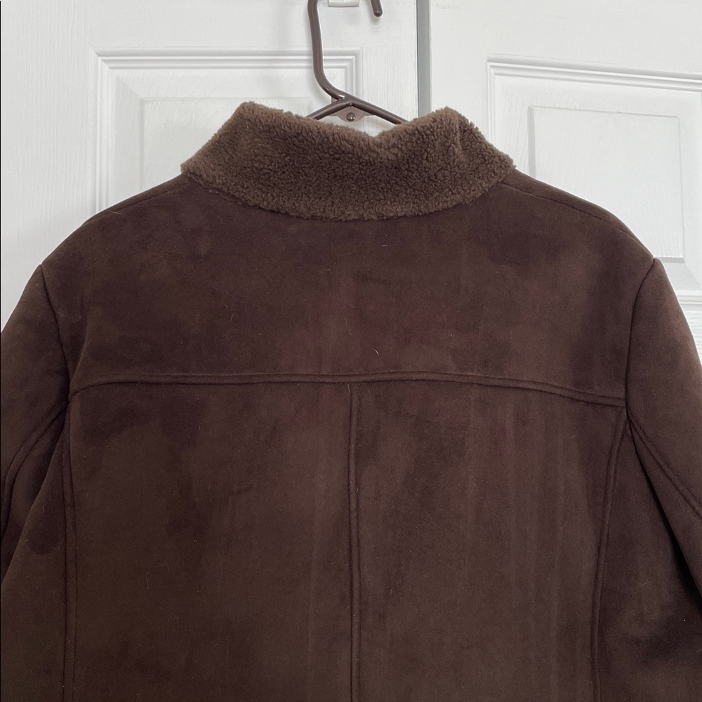 VTG XL Talbots faux suede/sherpa coat Toggle Button down Chocolate brown winter - Picture 14 of 14